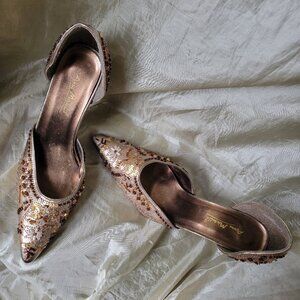 Anne Michelle Vintage Y2K Beaded Bronze Pointed Heels Size 8.5